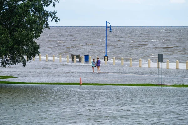 Nuevos Orleanes Septiembre 2020 Dos Niñas Vagando Una Calle Inundada —  Fotos de Stock