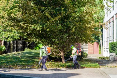 NEW ORLEANS, LA - 29 EKİM 2020: Loyola Kampüsünde Yaprak Emici İşçileri
