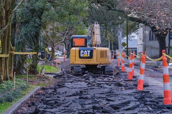 New Orleans Usa Januar 2021 Straßenbauarbeiten Der Uptown Street — Stockfoto