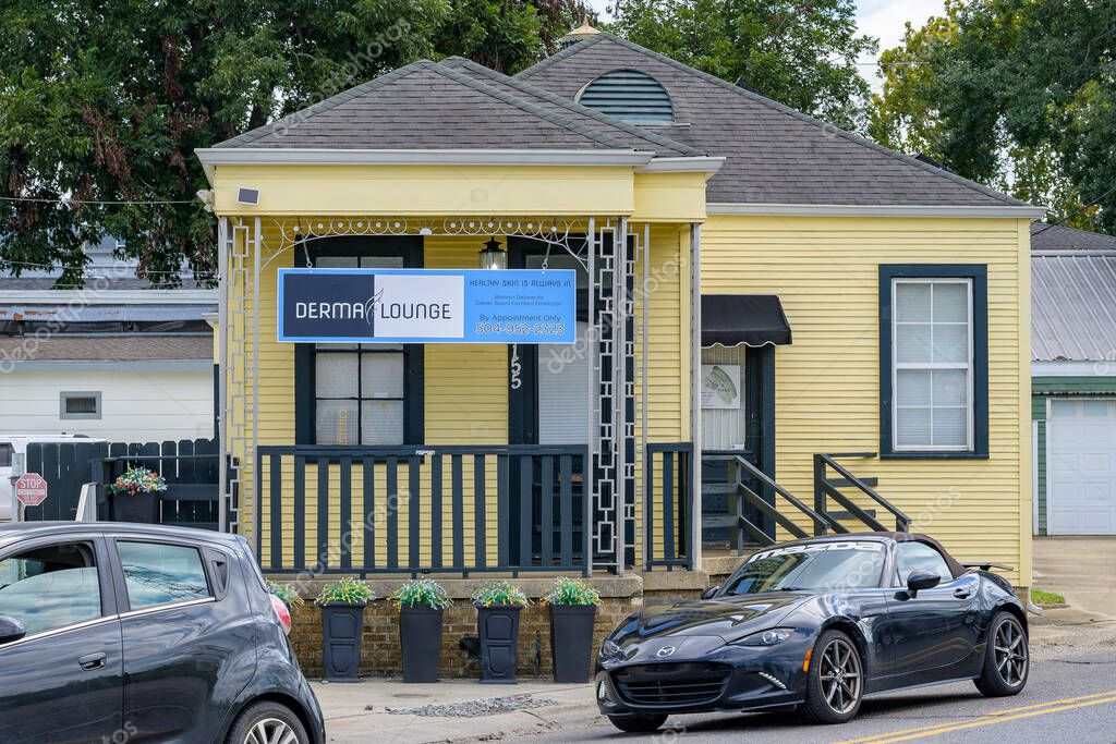 New Orleans, LA, USA - October 10, 2025: Front of Derma Lounge Skin Therapy Bar on Eagle Street in the Carrollton Neighborhood