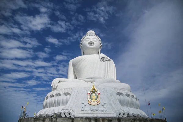 Big Buddha monument on the island of Phuket in Thailand.Reinforced concrete structure adorned with white jade marble Suryakanta from Myanmar (Burma). High quality photo