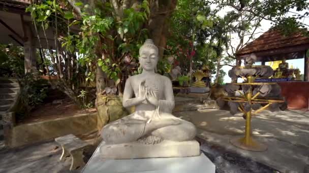 Statua di Buddha in pietra in piedi in un giardino nel tempio di Big Buddha, Phuket, Thailandia — Video Stock