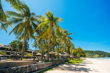 Arka plan ya da duvar kağıdı için egzotik tropikal plaj manzarası. Seyahat için sakin plaj sahnesi ilham verici, yaz tatili ve turizm için tatil konsepti.