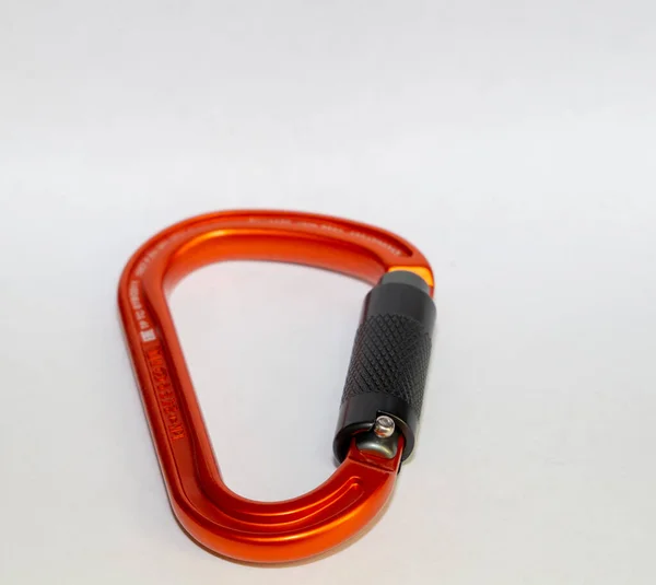 Mousqueton Léger Aluminium Orange Profond Pour Escalade Alpinisme — Photo
