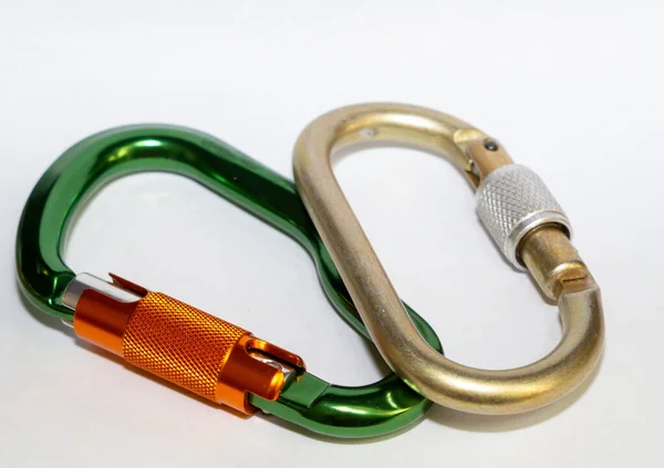 Verschiedene Karabiner Zum Klettern Und Arbeiten Höhe — Stockfoto