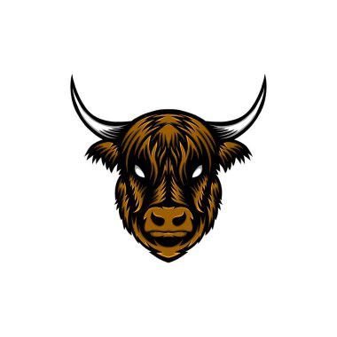 İskoç inek kafası illüstrasyon logosu