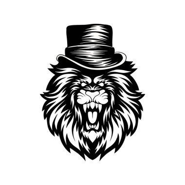 Aslan başı logosu, şapka takıyor.