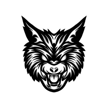 Kızgın kedi kafası logosu illüstrasyonu