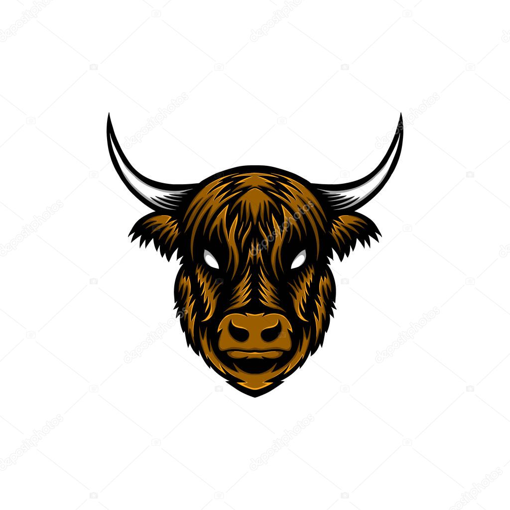 Highland cow head illustration logo