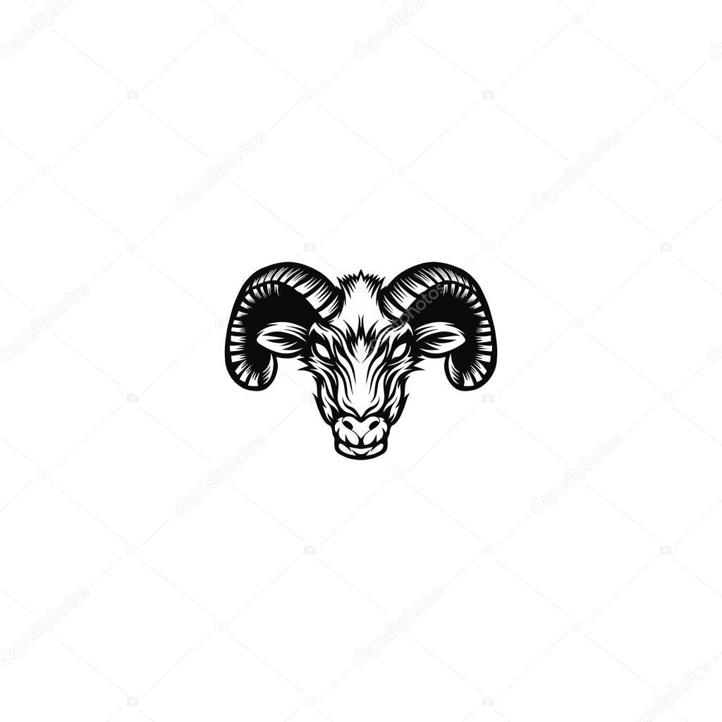 Black and white angry ram illustration mascot logo