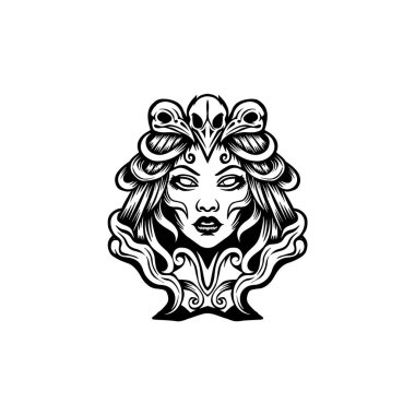 Güzel ve kızgın bir kadının logosu.