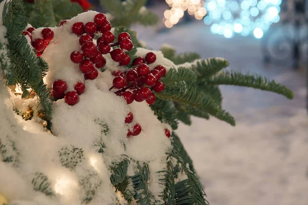 Noel Süslemeleri Kışın Karla Kaplıdır — Stok fotoğraf