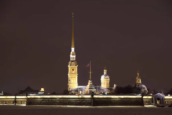 Peter Und Paul Festung Glüht Einem Winterabend Petersburg — Stockfoto