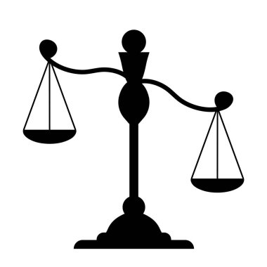 Libra. Silhouette of scales. Weights black icon. Scale tilt, overweight. Isolated element on a white background. Balance, law and justice symbol. vector
