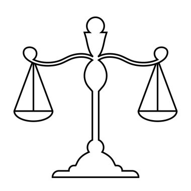 Libra. Scales linear silhouette. Scales icon. Isolated element on a white background. Scale tilt, overweight. Balance, law and justice symbol vector