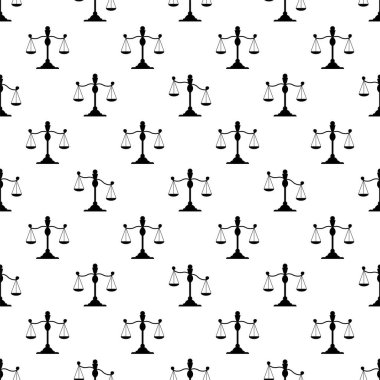 Seamless pattern with scales. Libra black silhouette. Balance and finance and justice symbol. Weighing objects, measuring weight vector