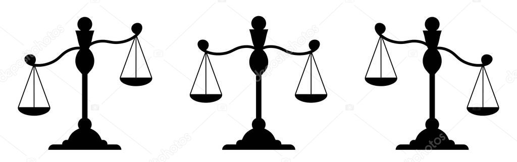 Set Libra. Silhouette of scales. Weights black icon. Isolated element on a white background. Balance, law and justice symbol vector