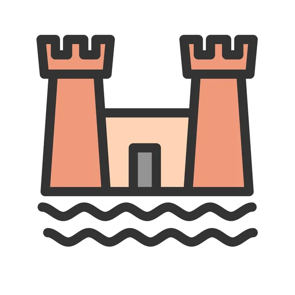 Castillo en el icono de playa — Vector de stock