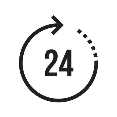 24, saat, saat, servis simgesi vektör görüntüsü. Kara Cuma için de kullanılabilir. Web uygulamalarında, mobil uygulamalarda ve yazdırma ortamlarında kullanılabilir.