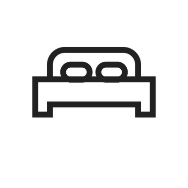 Yatak, yatak, yatak odası ikonu vektör görüntüsü. Ev eşyaları için de kullanılabilir. Web uygulamalarında, mobil uygulamalarda ve yazdırma ortamlarında kullanılabilir.