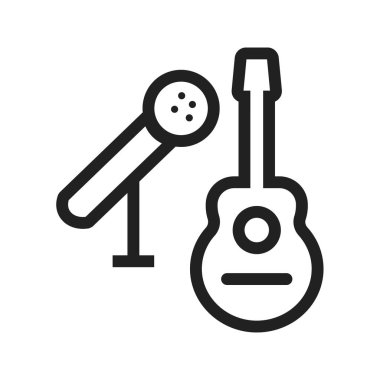 Mikrofon, müzik, gitar ikonu vektör görüntüsü. Parti için de kullanılabilir. Web uygulamaları, mobil uygulamalar ve yazdırma ortamları için elverişli.