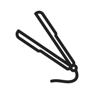 Saç düzleştirici, güzellik ikonu vektör görüntüsü. Makyaj ve aksesuarlar için de kullanılabilir. Mobil uygulamalarda, web uygulamalarında ve yazdırma ortamlarında kullanılabilir.