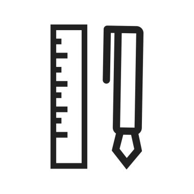 Kırtasiye malzemeleri, okul, kalem ikonu vektör resmi. İşletme yönetimi için de kullanılabilir. Web uygulamalarında, mobil uygulamalarda ve yazdırma ortamlarında kullanılabilir.