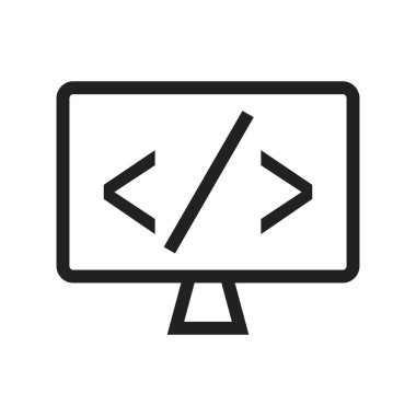 Kod, seo web simgesi vektör görüntüsü. Seo ve geliştirme hizmetleri için de kullanılabilir. Web uygulamalarında, mobil uygulamalarda ve yazdırma ortamlarında kullanılabilir.