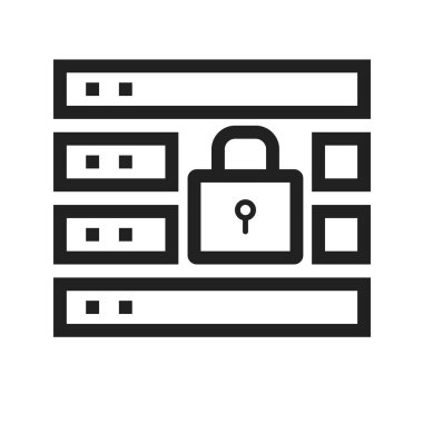 Sunucu, güvenlik, veri simgesi vektör görüntüsü. Güvenlik için de kullanılabilir. Mobil uygulamalar, web uygulamaları ve yazdırma ortamları için elverişli.