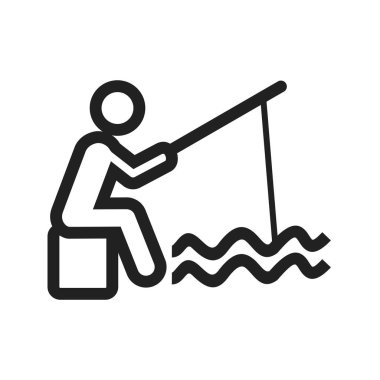 Balıkçılık, nehir, doğa ikonu vektör görüntüsü. Açık hava eğlencesi için de kullanılabilir. Web uygulamalarında, mobil uygulamalarda ve yazdırma ortamlarında kullanılabilir.