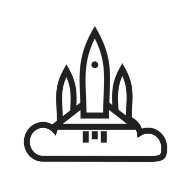 Roket, fırlatma, uzay ikonu vektör görüntüsü. Astronomi için de kullanılabilir. Web uygulamalarında, mobil uygulamalarda ve yazdırma ortamlarında kullanılabilir.