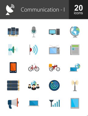 Communication, technology icons set