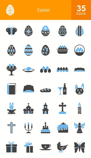 Pascua, conjunto de iconos de vacaciones — Archivo Imágenes Vectoriales