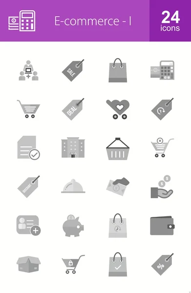 Comercio electrónico, compras, conjunto de iconos de negocios — Vector de stock