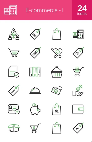 Comercio electrónico, compras, conjunto de iconos de negocios — Vector de stock