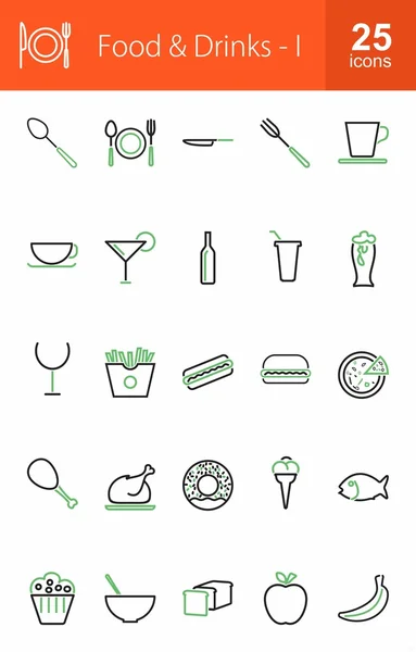 Conjunto de iconos de alimentos y bebidas — Vector de stock