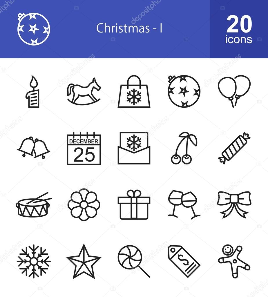 Christmas, New year icons set