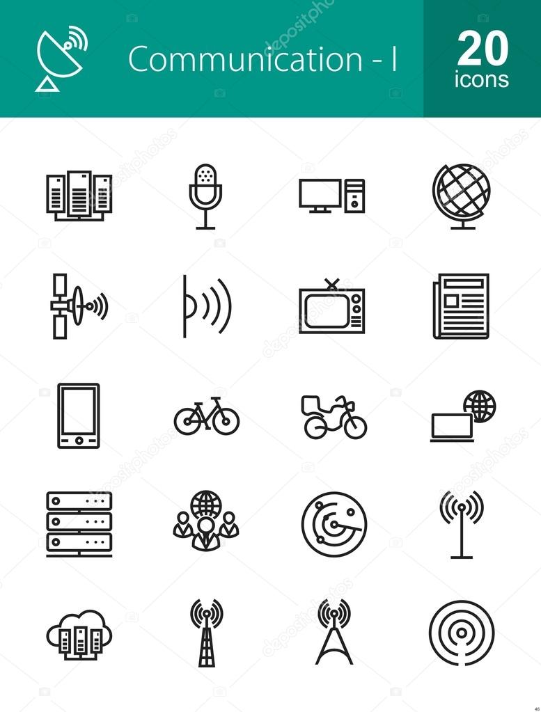 Communication, technology icons set