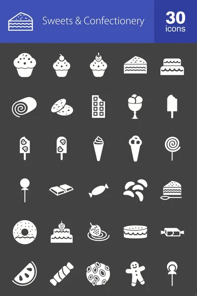 Conjunto de iconos de dulces y dulces — Vector de stock