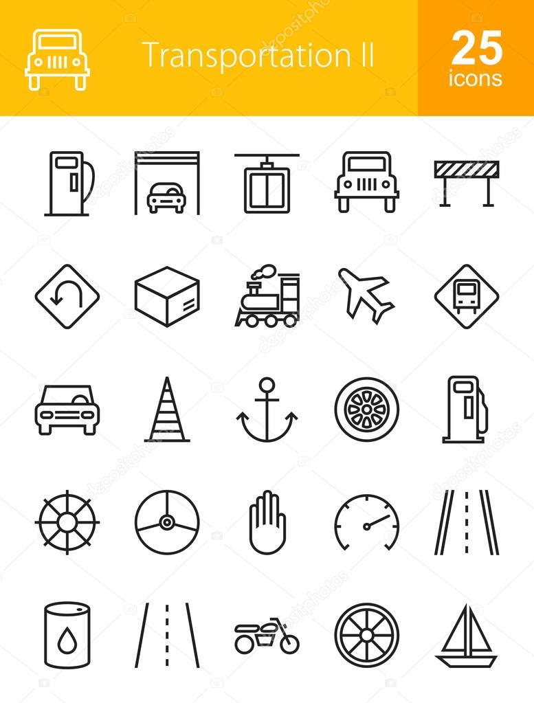 Transportation, travel icons set