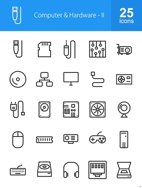 Conjunto de ícones de computador e hardware — Vetor de Stock