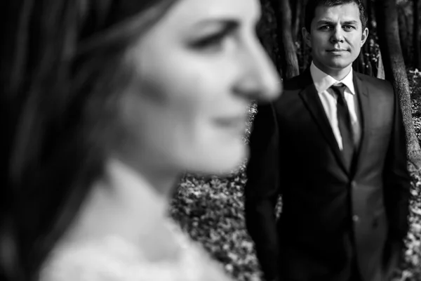 Romantikus newlywed férfi és nő — Stock Fotó