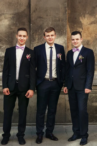 Handsome stylish groom and groomsmen — Stock Photo, Image