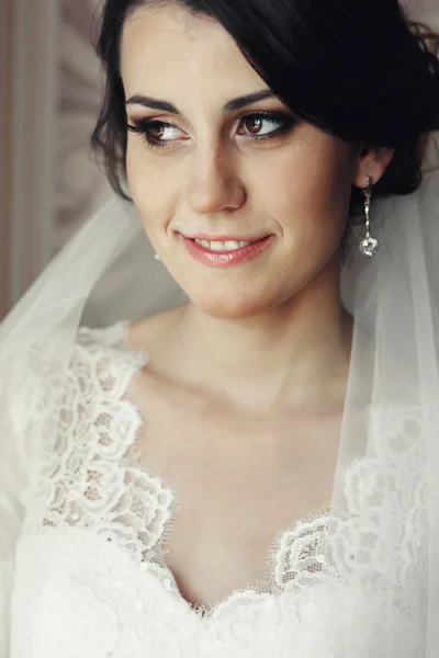 ポーズ美しいブルネットの花嫁 — ストック写真