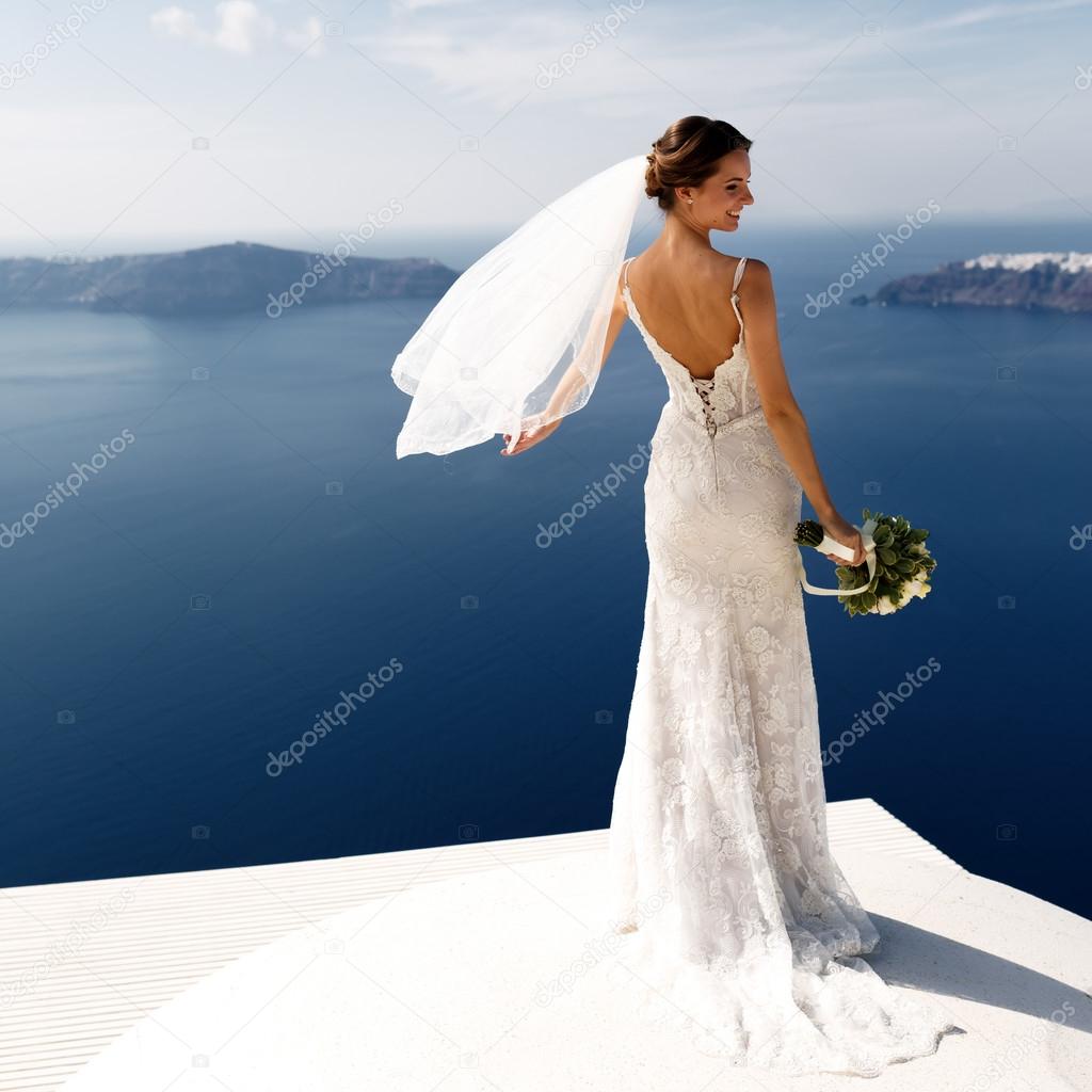 Romantic beautiful bride in white dress