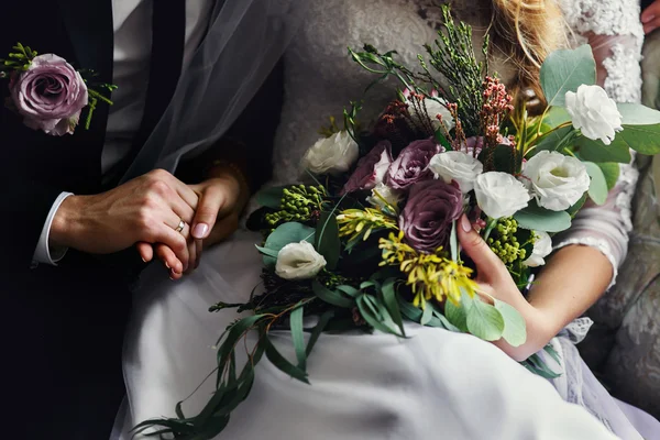 Romantic sensual newlyweds posing