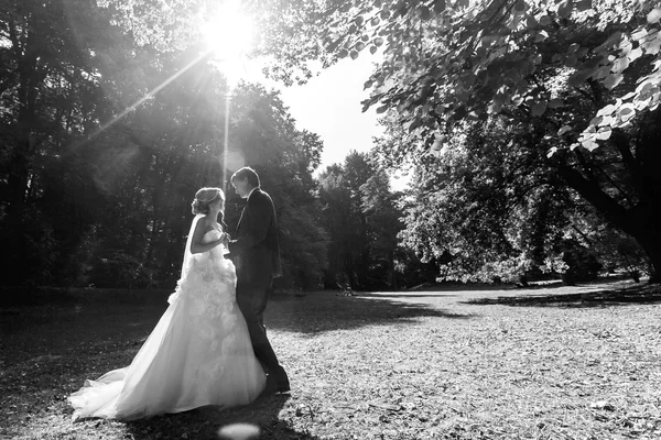 Romantique conte de fées jeunes mariés dansant — Photo