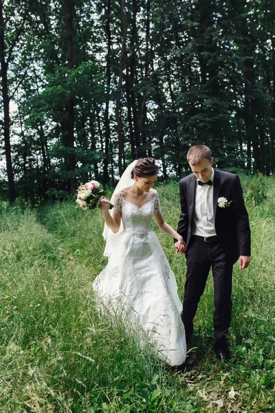 Mutlu esmer gelin ve yakışıklı damat — Stok fotoğraf