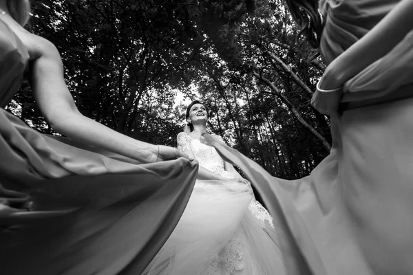 Счастливая невеста и подружки невесты — стоковое фото