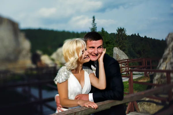 Bruiloft paar dope op de berg — Stockfoto